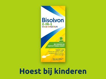 Afbeelding met Bisolvon product voor hoest bij kinderen.